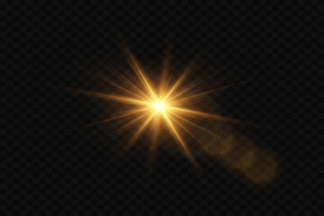 Shining golden star, explosion and light effect. On a transparent background.