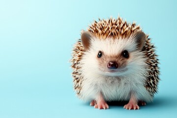 Obraz premium Cute hedgehog with soft fur and spiky quills on a light blue background