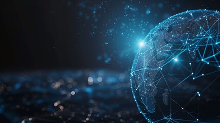 Fototapeta premium A digital rendering of a glowing earth globe with a network of lines and dots.