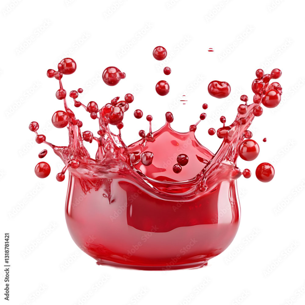 Poster a vibrant splash of red liquid in a clear bowl, creating dynamic droplets and captivating movement i