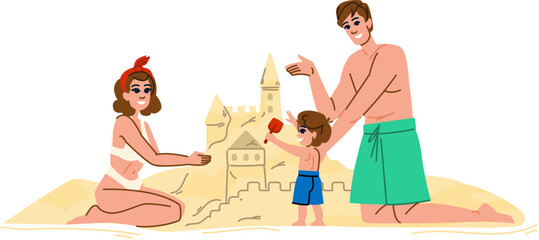 ocean beach family sandcastle vector