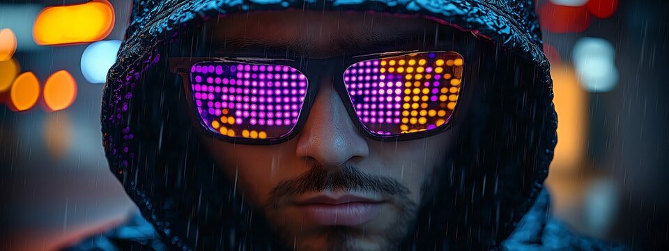 Hacker with digital effects, dark background