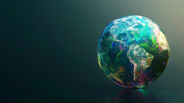 A digitally rendered globe of Earth on a green background.