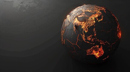 A cracked, fiery earth globe on a dark background.