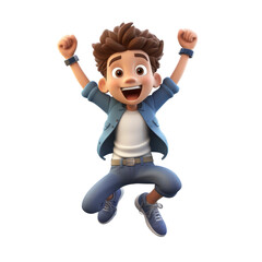 A cartoon boy is jumping in the air isolated on transparent background