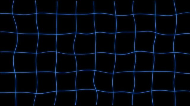 Dynamic grid of wavy blue lines undulating in rhythm across a black background, ideal for creative video backdrop