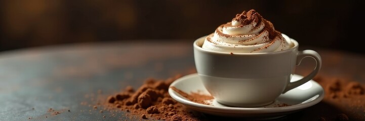 Obraz premium Whipped cream and cocoa powder adorn a luxurious coffee cup, luxury, creamy, chocolate