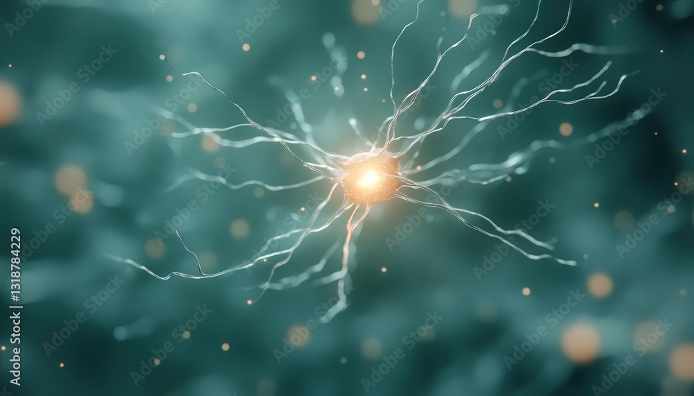 Aufkleber glowing neuron microscopic view with teal bokeh background