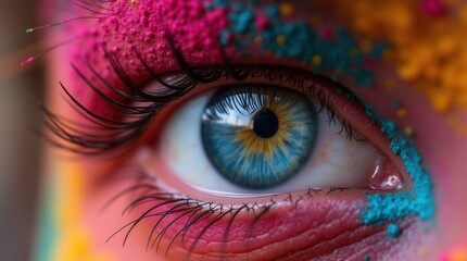 Obraz premium Creative colorful eye makeup with vibrant pink and teal pigments
