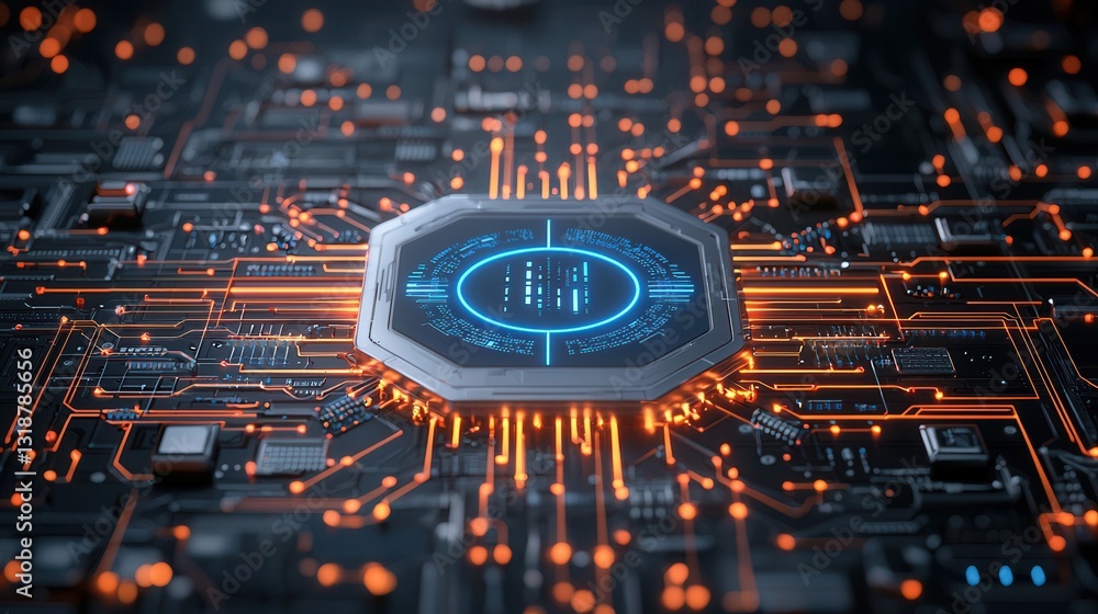 Poster sci fi digital defense visualization with glowing futuristic interface detailed 3d render of a cyber