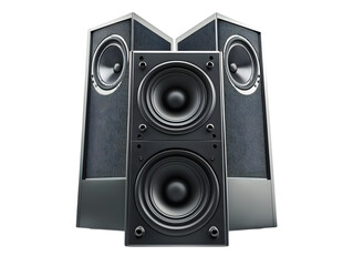 Modern speaker system featuring sleek design and powerful sound, perfect for music lovers and entertainment enthusiasts.