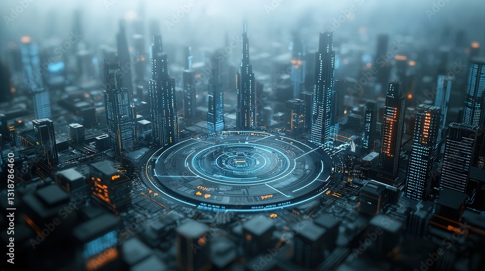Poster futuristic 3d rendered cityscape with intricate skyscrapers towering architectural structures and gl