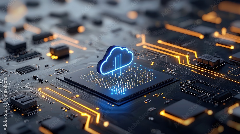 Poster sci fi inspired digital cloud technology concept with circuit board design futuristic digital backgr