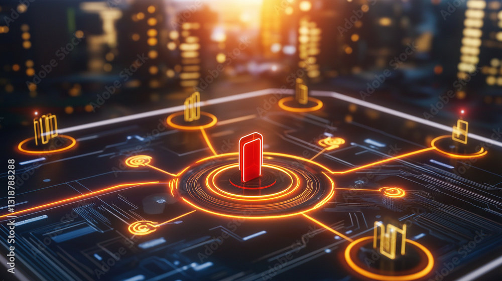 Poster network of connections: a futuristic digital representation depicts an intricate network of connecti