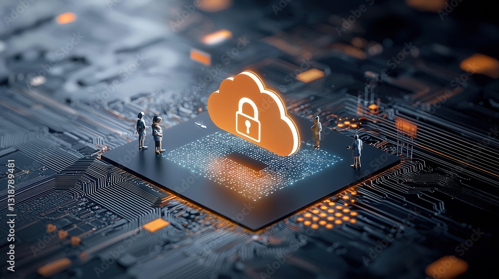 Poster secure digital data storage and protection concept with futuristic cloud technology innovative ai po
