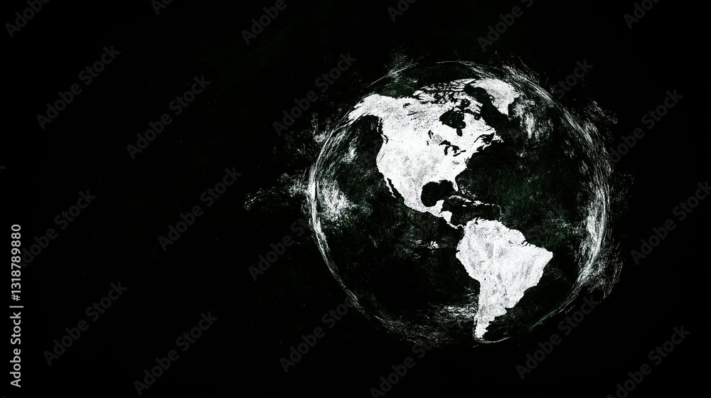 Poster global visualization: a digital representation of earth, showing the continents and oceans in intric