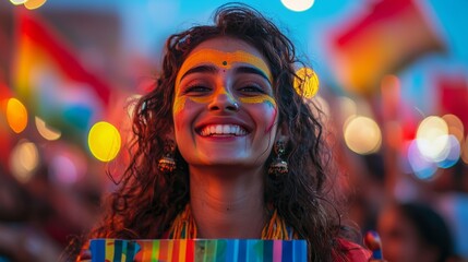 Enthusiastic fan in vibrant attire cheers at IPL match