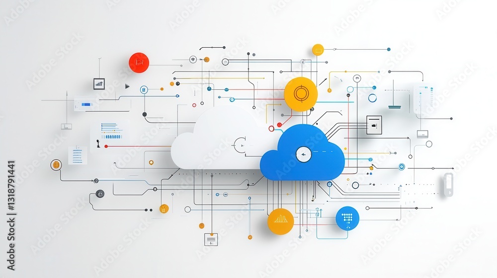 Poster soft and colorful watercolor cloud depicting digital art and technology concepts abstract fluid shap