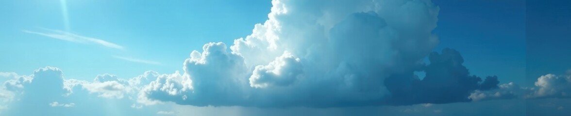 Obraz premium Gray cloud spreads across bright blue sky, ominous and foreboding, gray cloud, end of world