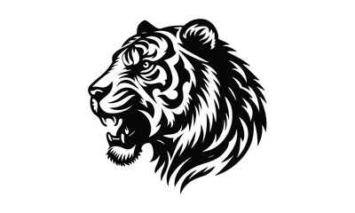 silhouette tiger face and head tittle, Tiger Face and Head Silhouette Vector, silhouette tiger 