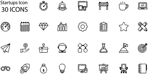 Set of Startups icons. Line art style icons bundle. vector illustration