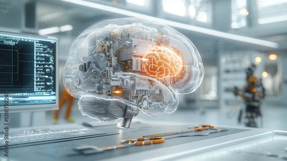 Poster digital steampunk brain with complex mechanical structure an innovative representation of intelligen