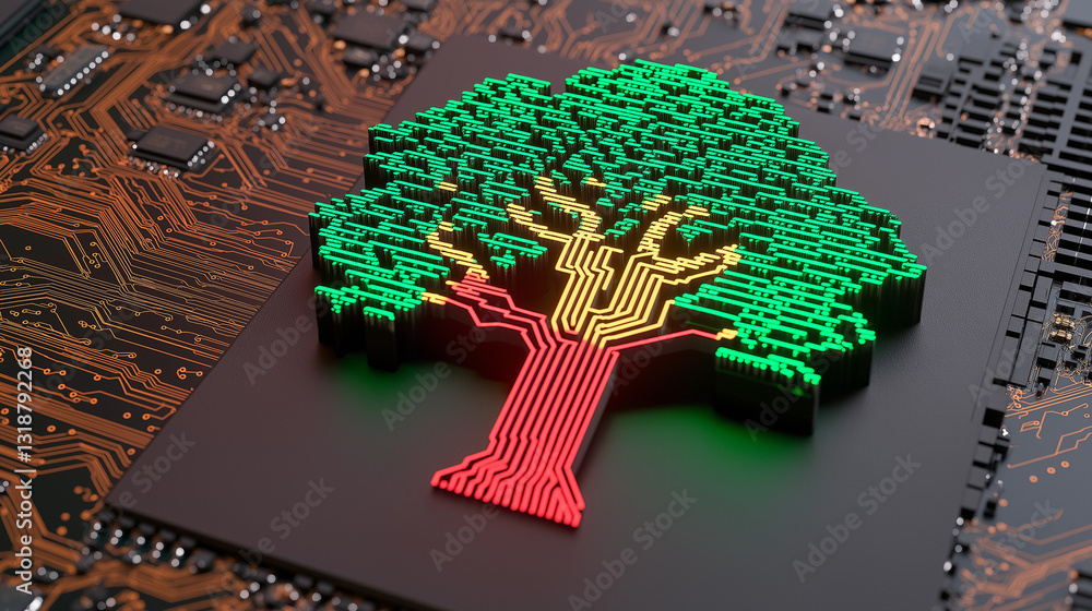 Poster tech's natural fusion: an eye-level shot that captures the intricate integration of technology and n