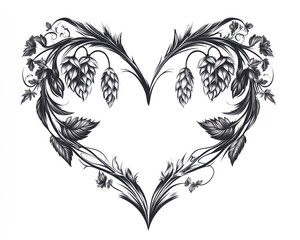 Hop vines heart design, brewing, floral, love, celebration