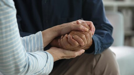 Senior woman holding senior man hands, Senior couple holding hand