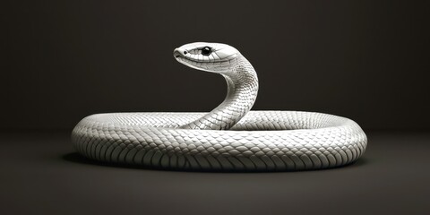 Fototapeta premium A white snake is curled up in a circle