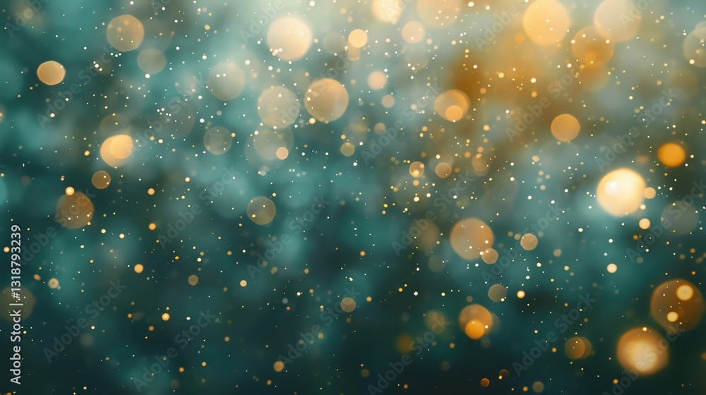 Canvas Prints abstract teal background with out-of-focus golden bokeh lights.
