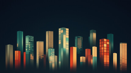 Obraz premium Modern Cityscape: A stylized cityscape with illuminated skyscrapers, rendered in a gradient palette and conveying a sense of urban vibrancy.