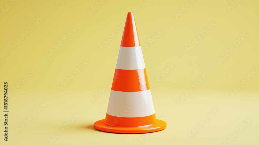 Poster minimalist 3d rendering of a penalty marker cone on a soft yellow background for design use