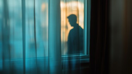 Fototapeta premium Silhouette figure viewed through window
