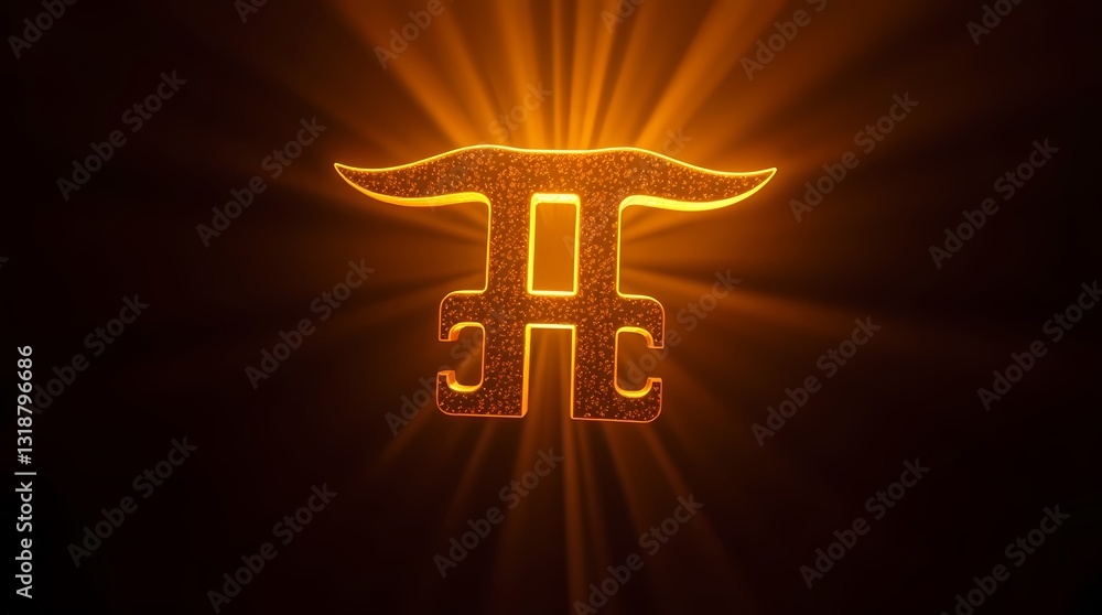 Poster illuminated symbol: a stylized golden symbol glows with an ethereal radiance, projecting rays of lig