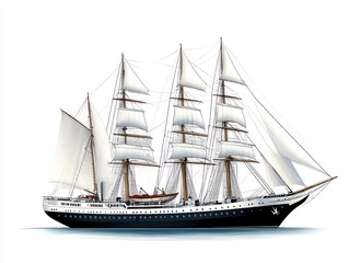 Obraz premium Tall ship sailing ocean, clear sky background, nautical travel