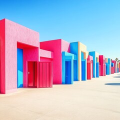 Fototapeta premium Row of Colorful Modern Structures with Doors