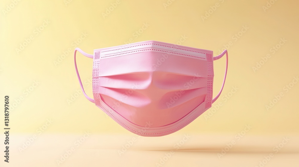 Poster minimalist 3d rendering of smiling face mask in soft pink color on light background