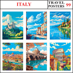 Italy Assisi Trieste Lake Varese Travel Poster Wall Art Print Collection Set Part 99