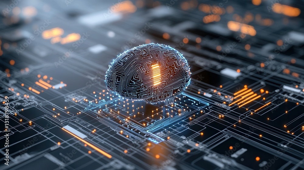 Poster visionary intelligence artwork featuring a captivating digital sphere surrounded by intricate circui