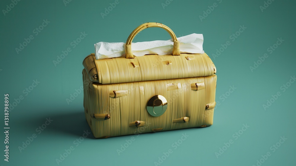 Poster minimalist 3d rendering of a bamboo fiber tissue box with elegant design and soft color palette