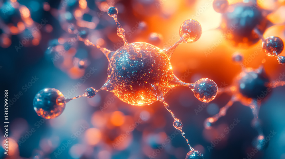 Poster close up of a cell with many small spheres. the spheres are of different sizes and colors. concept o