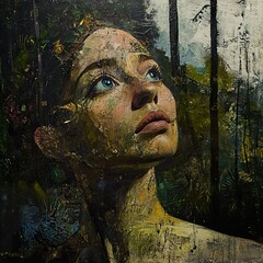 Enigmatic Woman in Forest: A Textural Portrait