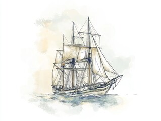 Fototapeta premium Sailing ship ocean watercolor art nautical history