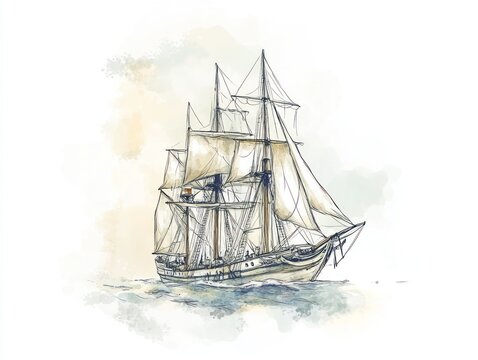 Sailing ship ocean watercolor art nautical history