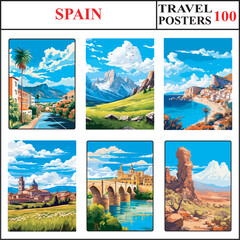 Spain Tenerife Picos De Europa National Park Costa Blanca Travel Poster Wall Art Print Set Part 100