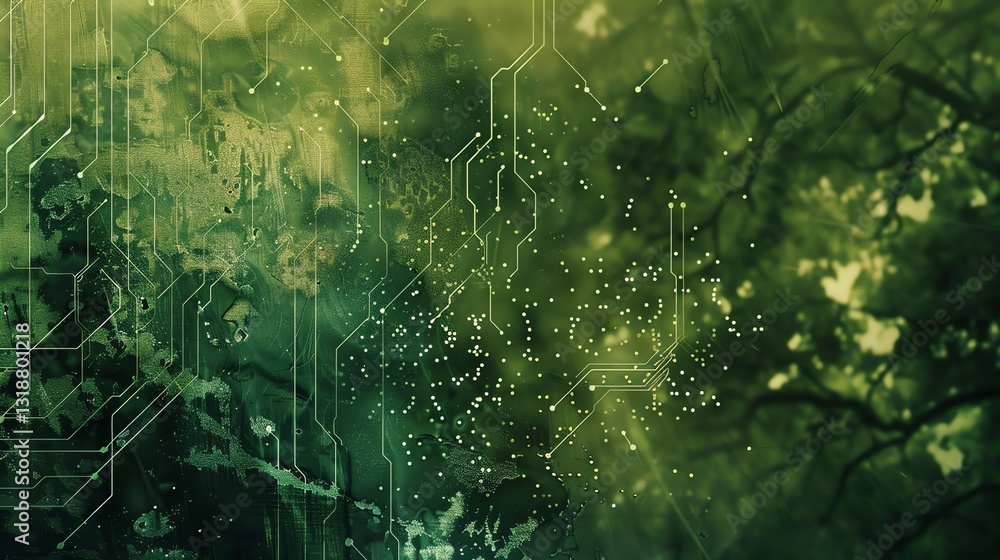 Poster abstract circuit board with a blurred background of trees.