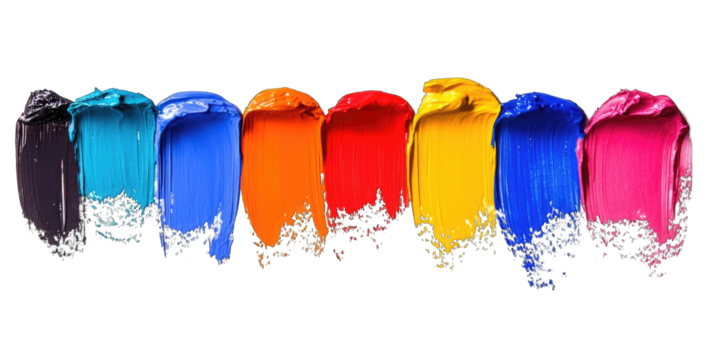 A row of paint brushes with a variety of colors