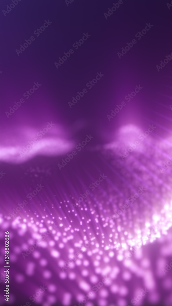 Poster a dreamy abstract background with glowing purple dots forming a smooth wave pattern. the soft bokeh 