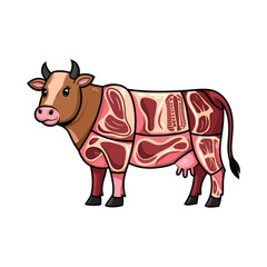 Butcher Cow Clipart Meat Cut Diagram Vector Design for Food